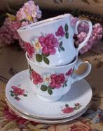 Set van 2 brocante kopjes met schotel, roze roos, Bavaria, Antiek en Kunst, Ophalen of Verzenden