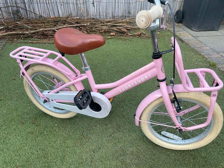 Supersuper Meisjesfiets 16 inch - Roze, Fietsen en Brommers, Fietsen | Meisjes, Gebruikt, 16 inch, Handrem, Ophalen