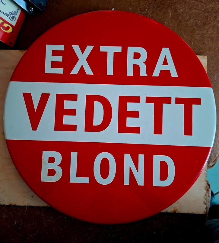Vedett Blond Bier Reclamebord - 40cm Diameter, Verzamelen, Merken en Reclamevoorwerpen, Gebruikt, Reclamebord, Ophalen of Verzenden