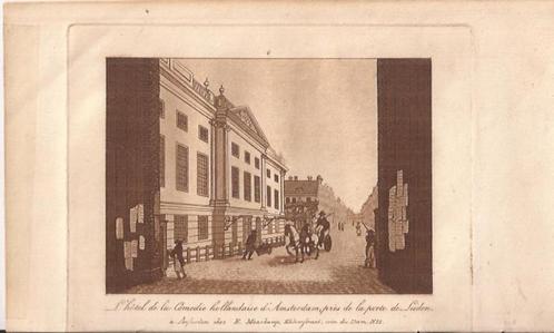 L'Hôtel de la Comedie hollandaise d'Amsterdam,près de la po, Antiek en Kunst, Kunst | Etsen en Gravures, Ophalen of Verzenden