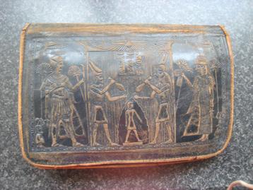 ANTIEK LEREN BEURS/TAS- EGYPTE- MUZIKANTEN -NEFERTITI KUNST beschikbaar voor biedingen