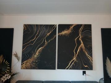 Groot Schilderij Set - Abstract Goud/Zwart beschikbaar voor biedingen