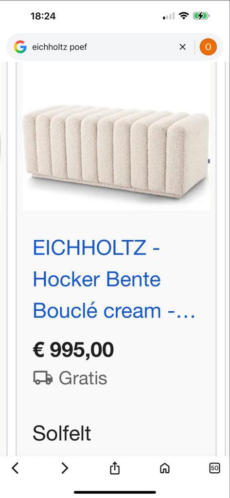 Eichholtz Hocker Bente Bouclé Cream Poef, Huis en Inrichting, Banken | Voetenbanken en Poefen, Nieuw, 75 tot 100 cm, 100 tot 125 cm