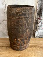 Oude Hoffz kruik - houten vaas uit Nepal, Minder dan 50 cm, Overige materialen, Ophalen of Verzenden, Overige kleuren
