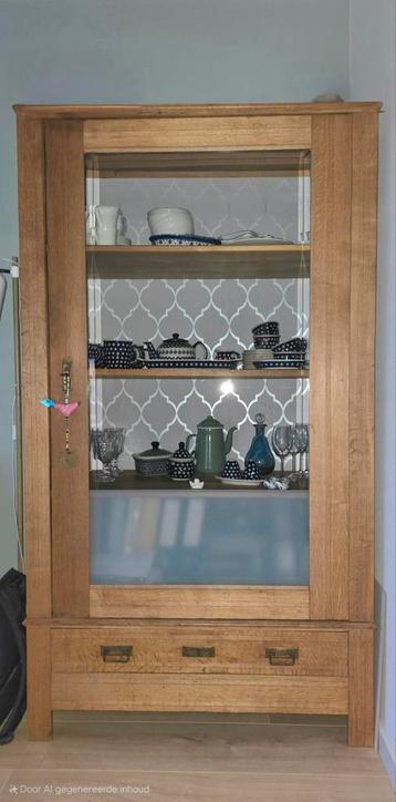 Bijna gratis houten vitrinekast, dressoir van massief eiken, beschikbaar voor biedingen