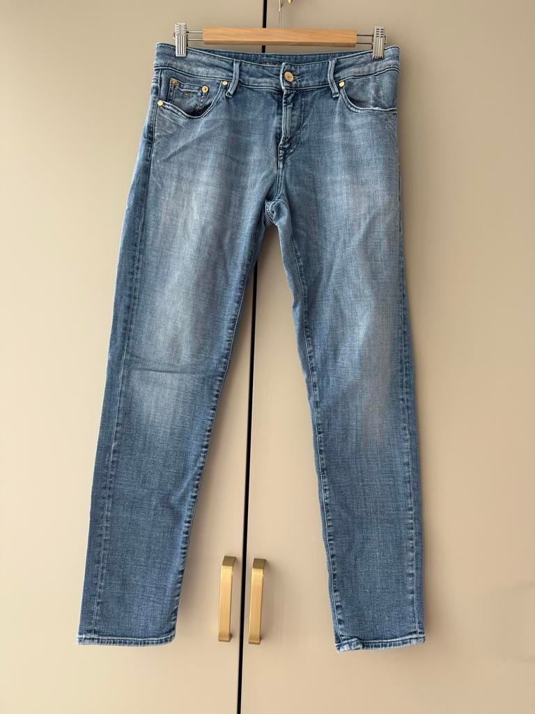 Denham Jeans Tapered Fit Maat 26x30 valt als 27, Ophalen of Verzenden, Zo goed als nieuw, Blauw, Overige jeansmaten