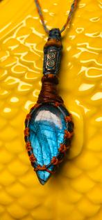 Macramé Labradoriet Edelsteen Ketting, Sieraden, Tassen en Uiterlijk, Kettingen, Verstelbaar, Blauw, Nieuw, Ophalen of Verzenden