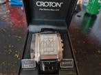 Croton horloge met zwarte leren band., Overige merken, Leer, Staal, Nieuw