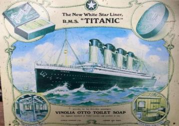 Reclamebord van Titanic en zeep (metalen) beschikbaar voor biedingen