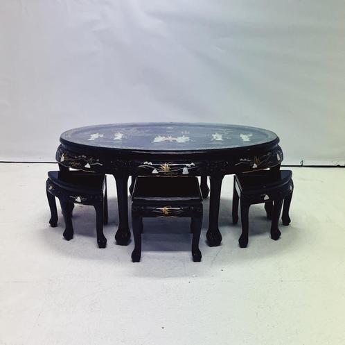 Chinese Salontafel met Krukken, Huis en Inrichting, Krukjes, Gebruikt, Hout, Ophalen