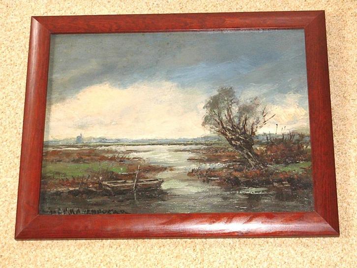 Olieverfschild. H.C. Kranenburg  "Landschap met plas", Antiek en Kunst, Kunst | Schilderijen | Klassiek, Ophalen of Verzenden