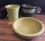 Vintage luxe groen bruin geglazuurde terracotta aardewerk, Tuin en Terras, Bloempotten, Rond, Binnen, Ophalen of Verzenden, Zo goed als nieuw