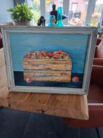 Schilderij - Appels in Kist - 45x35 cm, Antiek en Kunst, Kunst | Schilderijen | Klassiek, Ophalen