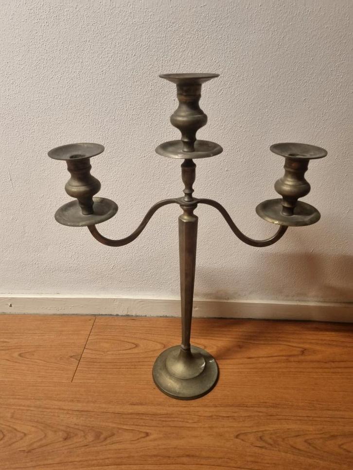 Antieke Kaarsenkandelaar voor 3 Kaarsen, Antiek en Kunst, Antiek | Kandelaars, Koper of Brons, Ophalen of Verzenden