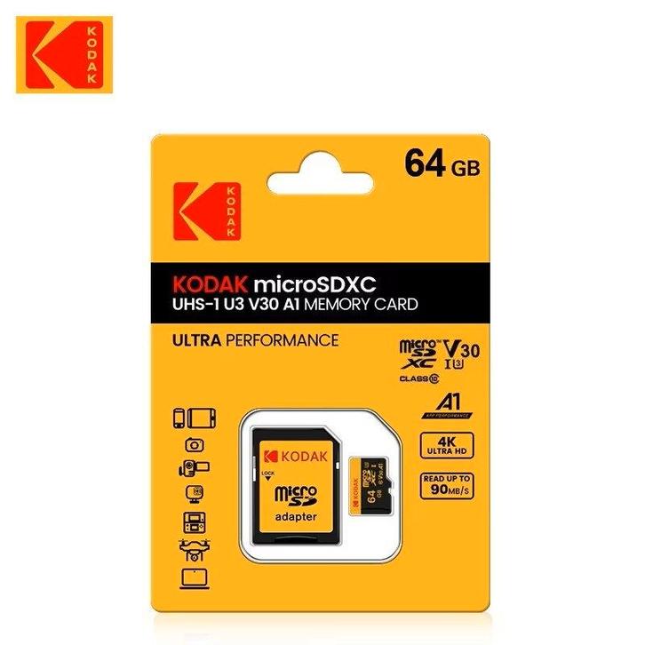 64 GB KODAK SD SDHC Geheugenkaart MicroSD A1 U3 Class 10 V30, Audio, Tv en Foto, Fotografie | Geheugenkaarten, Nieuw, SD, 64 GB