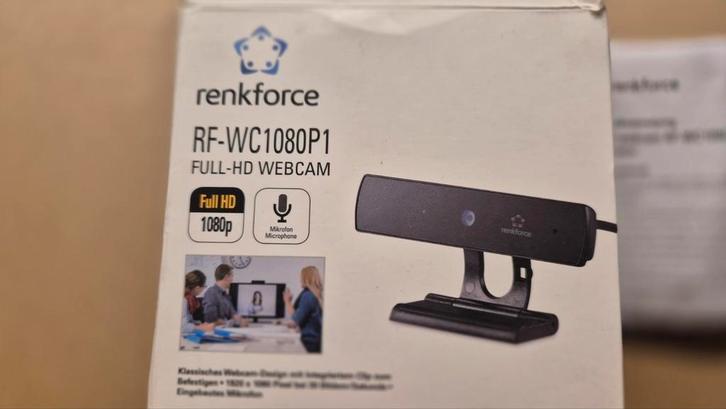 Renkforce RF-WC1080P Full HD Webcam - Zwart    .235, Computers en Software, Webcams, Nieuw, Bedraad, MacOS, Windows, Monitorclip