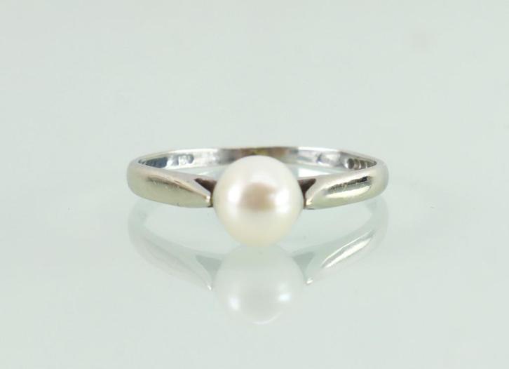 Art Deco 18 karaat witgouden ring met barok parel, Sieraden, Tassen en Uiterlijk, Antieke sieraden, Ring, Goud, Met edelsteen