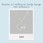 Zilveren ketting (925) met een hart met zirkonia's hanger, Ophalen of Verzenden, Nieuw, Zilver, Zilver