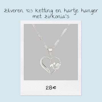 Zilveren ketting (925) met een hart met zirkonia's hanger  beschikbaar voor biedingen