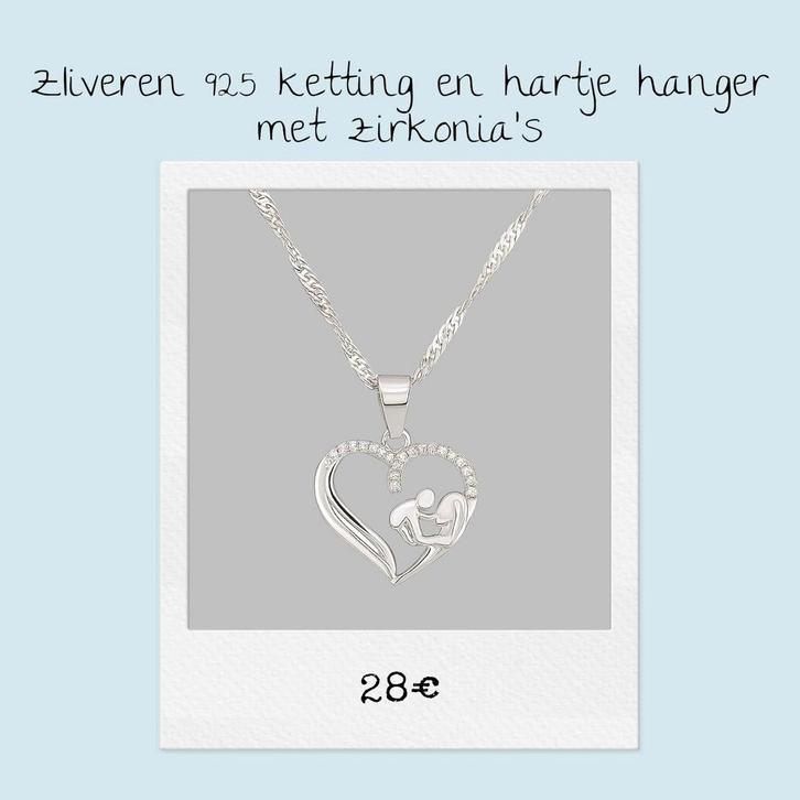 Zilveren ketting (925) met een hart met zirkonia's hanger, Sieraden, Tassen en Uiterlijk, Kettingen, Nieuw, Zilver, Zilver, Ophalen of Verzenden