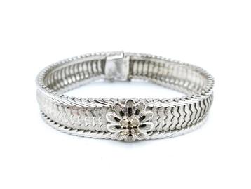 Mooie Vintage zilveren armband met rozet en steentjes, 19 cm beschikbaar voor biedingen