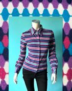 Vintage jaren 70 blouse multi colour maat S, Kleding | Dames, Blouses en Tunieken, Vintage, Verzenden, Gedragen, Maat 36 (S)
