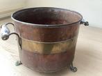 Antieke bloempot messing/koper met Delfts blauwe handvatten, Antiek en Kunst, Antiek | Koper en Brons, Ophalen of Verzenden, Koper