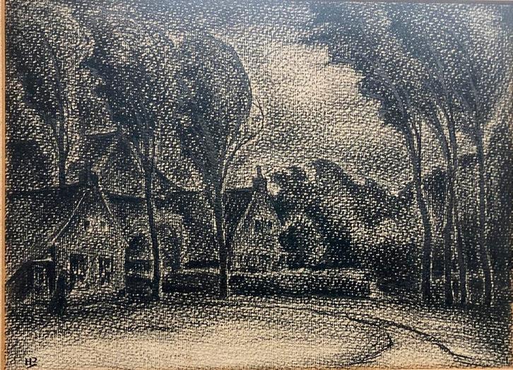 Schilderij tekening huizen Harmen Post, Antiek en Kunst, Kunst | Schilderijen | Klassiek, Ophalen of Verzenden