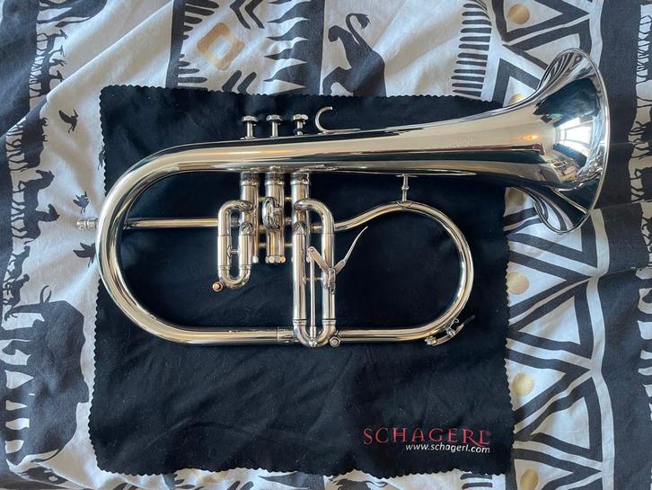 Schagerl Flügelhorn / Bugel met Tas, Muziek en Instrumenten, Blaasinstrumenten | Trompetten, Gebruikt, Bes-trompet, Met koffer