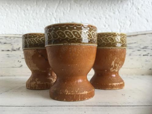 Set van 3 antieke houten eierdoppen eierdopjes, Antiek en Kunst, Antiek | Servies los, Ophalen of Verzenden