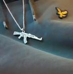 Ketting van geweer 90cm zilver heren, Met hanger, Ophalen of Verzenden, Zo goed als nieuw, Zilver