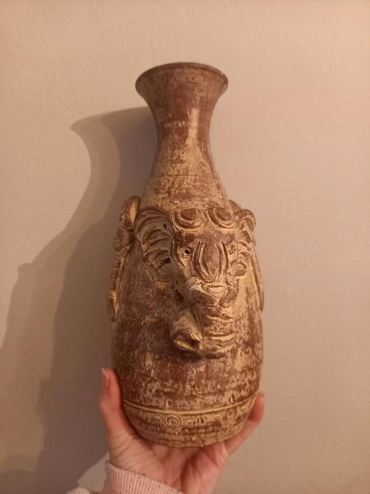 Antieke Vaas Kruik met Olifant, Huis en Inrichting, Woonaccessoires | Vazen, Gebruikt, Overige kleuren, Minder dan 50 cm, Aardewerk of Porselein