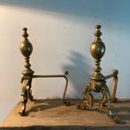 Antieke Koperen Haardbokken met Leeuwenkop, Antiek en Kunst, Ophalen of Verzenden