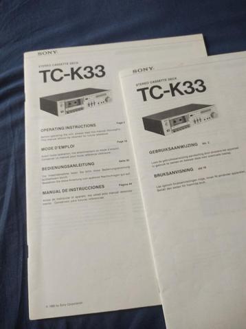 Sony TC-K33 cassette deck handleiding beschikbaar voor biedingen