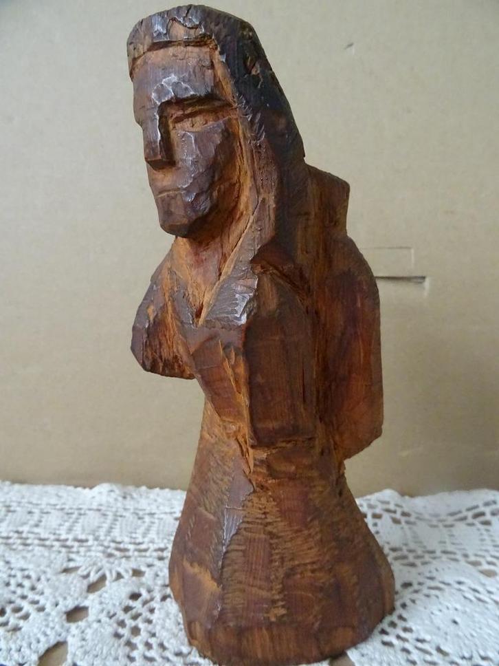 Antiek houten beeld Heilige met tas mand Christoffel? 16cm, Antiek en Kunst, Antiek | Religie, Ophalen of Verzenden