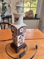 Prachtige antieke tafellamp met bloemen patronen, Ophalen, Zo goed als nieuw, Hout, Minder dan 50 cm