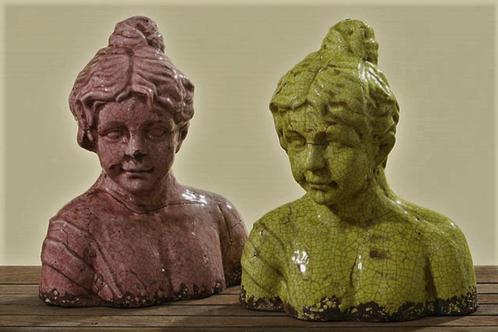 Beeld, borstbeeld, buste, torso, vrouw, groen rose, craquelé, Tuin en Terras, Tuinbeelden, Nieuw, Mensenbeeld, Steen, Ophalen of Verzenden
