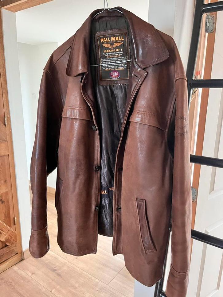Pall Mall leren jas - Maat L, Kleding | Heren, Jassen | Winter, Gedragen, Maat 52/54 (L), Bruin, Ophalen of Verzenden