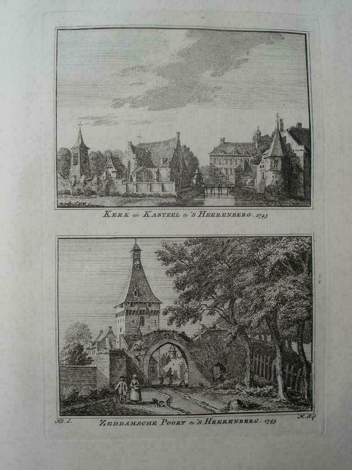 A 65-66 /s,Heerenberg/ Zeddam  Kasteel en Poort Kopergravure, Antiek en Kunst, Kunst | Etsen en Gravures, Ophalen of Verzenden