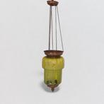 Art Nouveau schuifkaarsenhouder, messing, geëtst glas, Antiek en Kunst, Ophalen of Verzenden