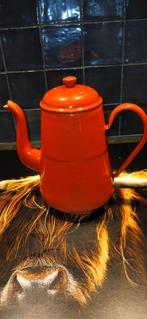 Grote emaille koffiekan met gouden bies, Ophalen of Verzenden