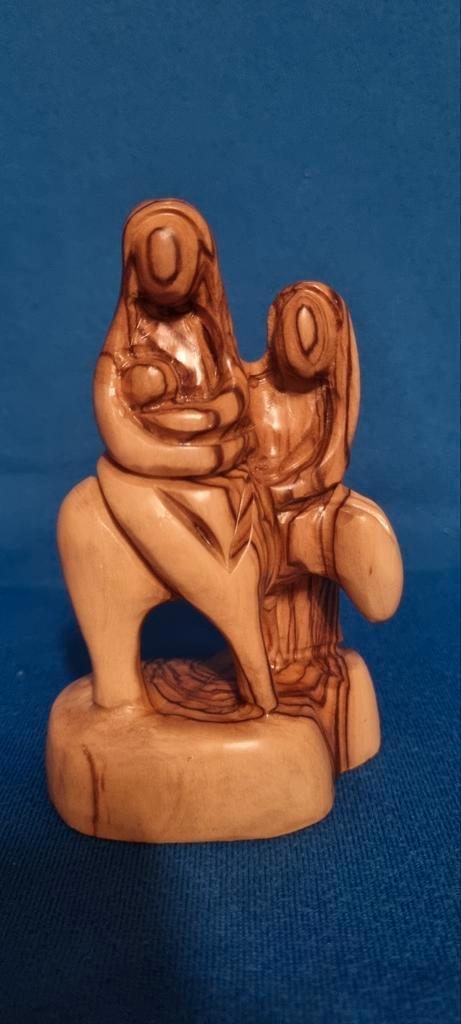 Handgesneden Kerstgroep Jozef, Maria & Jezus op ezel, Antiek en Kunst, Kunst | Beelden en Houtsnijwerken, Ophalen of Verzenden
