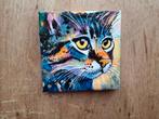 mini schilderijtje kat (C), 7x7 cm, Ophalen, Minder dan 50 cm, Oorspronkelijke maker, Nieuw