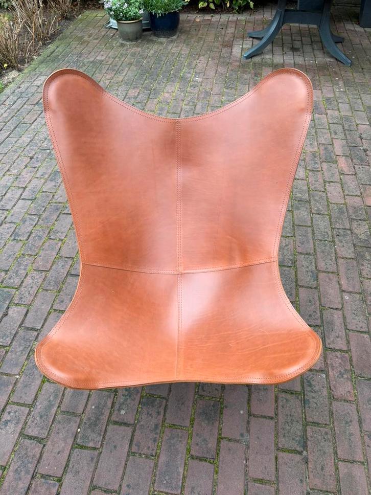 Cuero Pampa Mariposa vlinderstoel, Huis en Inrichting, Fauteuils, Zo goed als nieuw, Leer, 75 tot 100 cm, 75 tot 100 cm, Ophalen