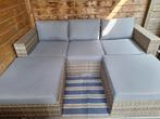 3 sitsbank met twee Hokkers kleur grijs., Tuin en Terras, Tuinbanken, Ophalen, Gebruikt