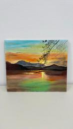 Antiek schilderij ondergaande zon, Antiek en Kunst, Ophalen of Verzenden