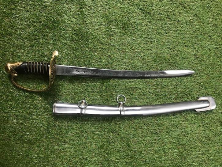 fraaie korte metalen sabel, versierd lemmet, Verzamelen, Militaria | Algemeen, Zwaard of Sabel, Ophalen of Verzenden