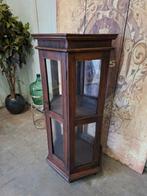 Donker teakhouten 6-hoekige vitrinekast , servieskast, whisk, Ophalen of Verzenden, 25 tot 50 cm