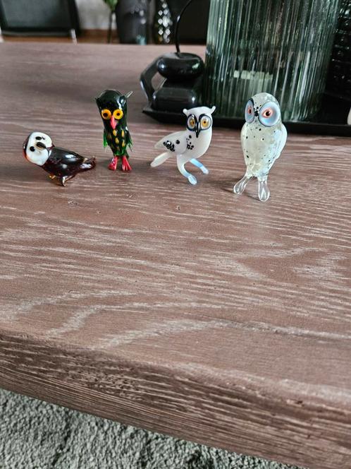 4 glazen uiltjes uil miniatuur, Verzamelen, Beelden en Beeldjes, Zo goed als nieuw, Dier, Ophalen of Verzenden