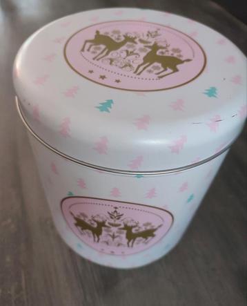 Kerst Koekblik / Koektrommel - wit roze 17 x 19 cm beschikbaar voor biedingen